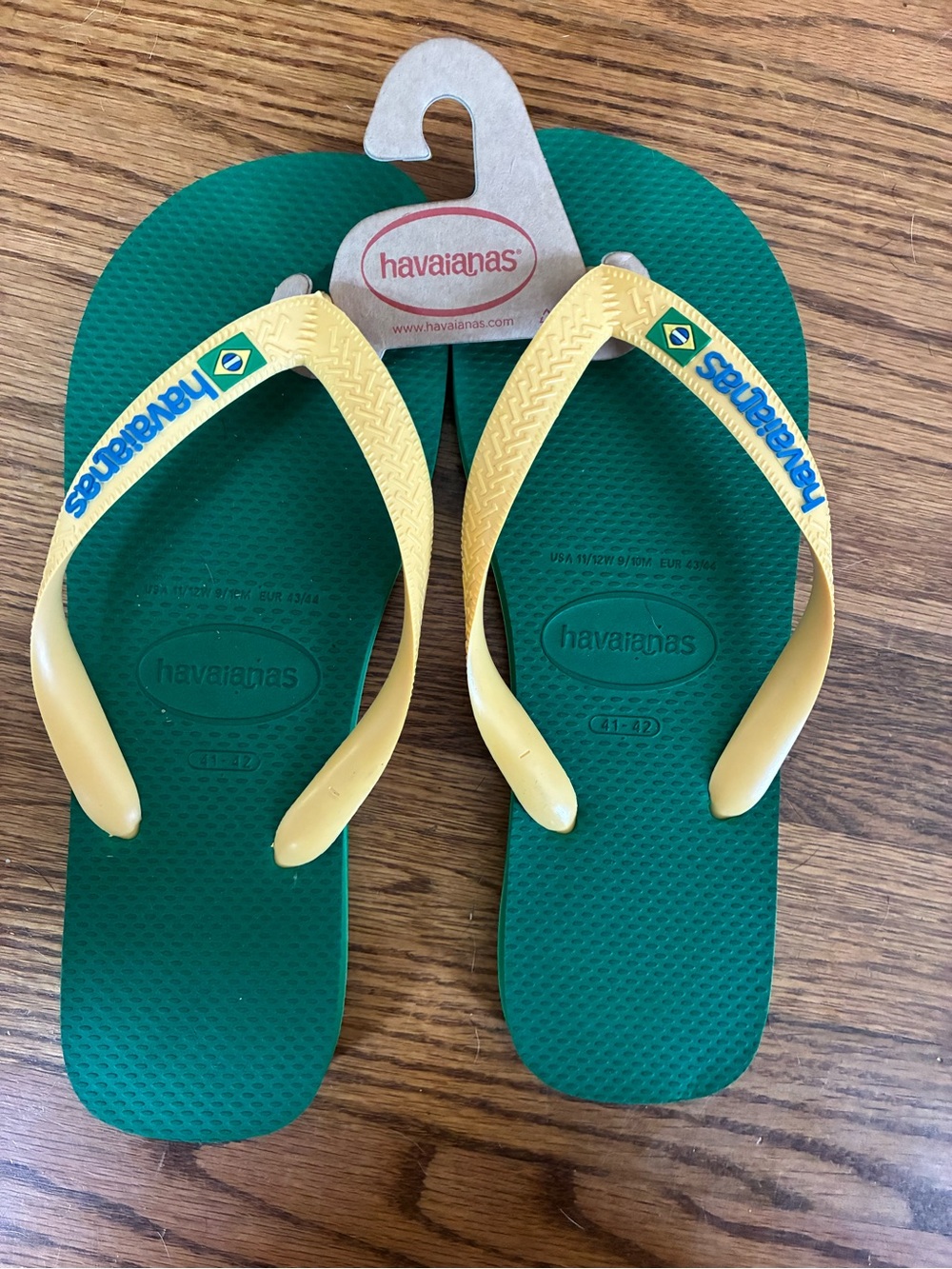Havaianas Green Footbed with Yellow Straps Brazil Flag Flip Flops